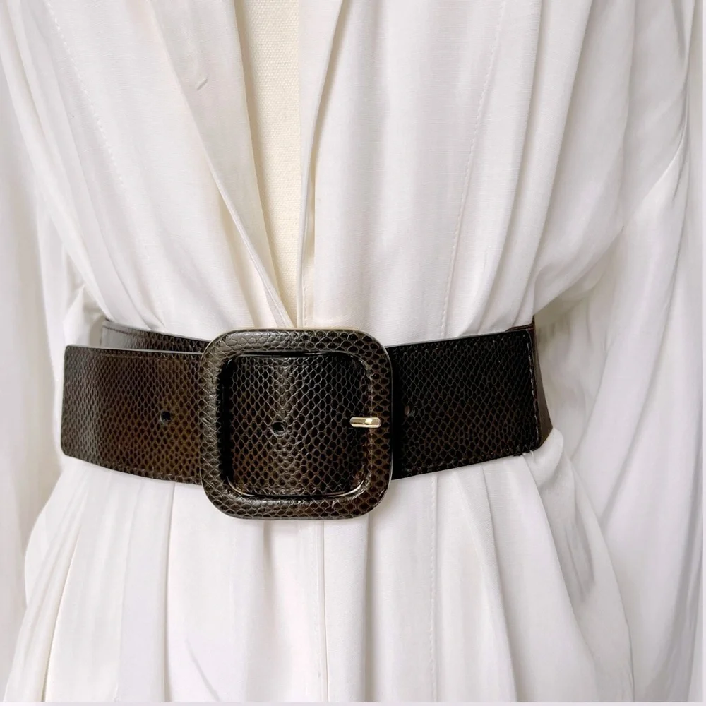 Nine West Leather Fabric Brown Belt Gold Buckle SM